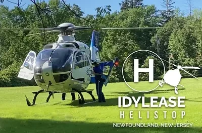 Air medical helicopter on the landing field at Idylease Helistop
